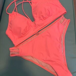 NWOT -Neon Pink/Coral Women's Swim Set, size XL